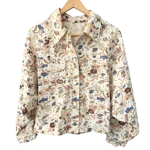 Solitaire Anthropologie Cream Eyelet Trucker Jacket Size Large Excellent Boho - Picture 2 of 7